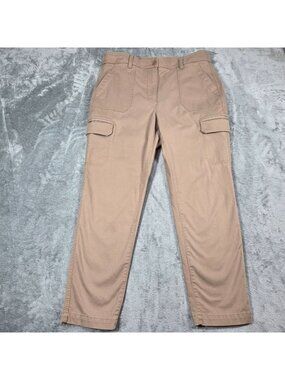 Talbots Pants 12 Tan Slim Stretch Cargo Pockets Ankle Length Trousers Preppy